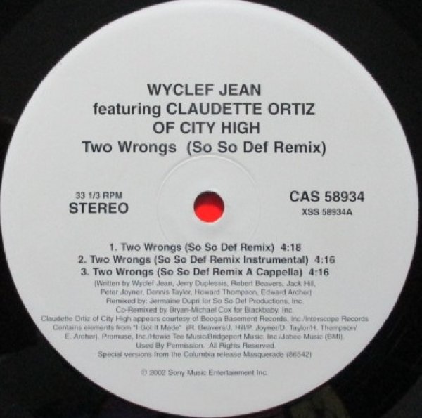 画像1: Wyclef Jean / Two Wrongs - US Promo Only Remix - (1)