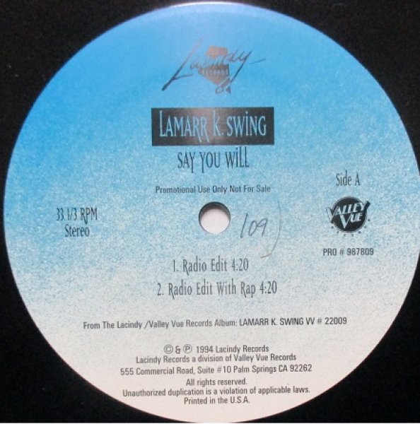 画像1: Lamarr K Swing  / Say You Will - US Promo Only - (1)